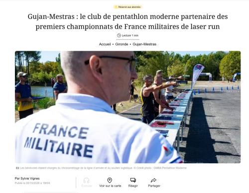 Gujan-Mestras : le club de pentathlon moderne partenaire des premiers championnats de France militaires de laser run